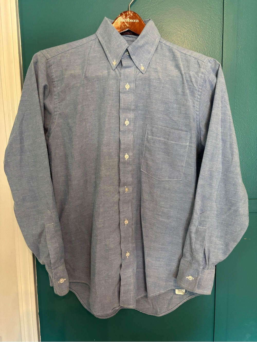 Arrow Dover Dress Shirt Mens 15.5 33 Blue Oxford Button Down Vintage USA